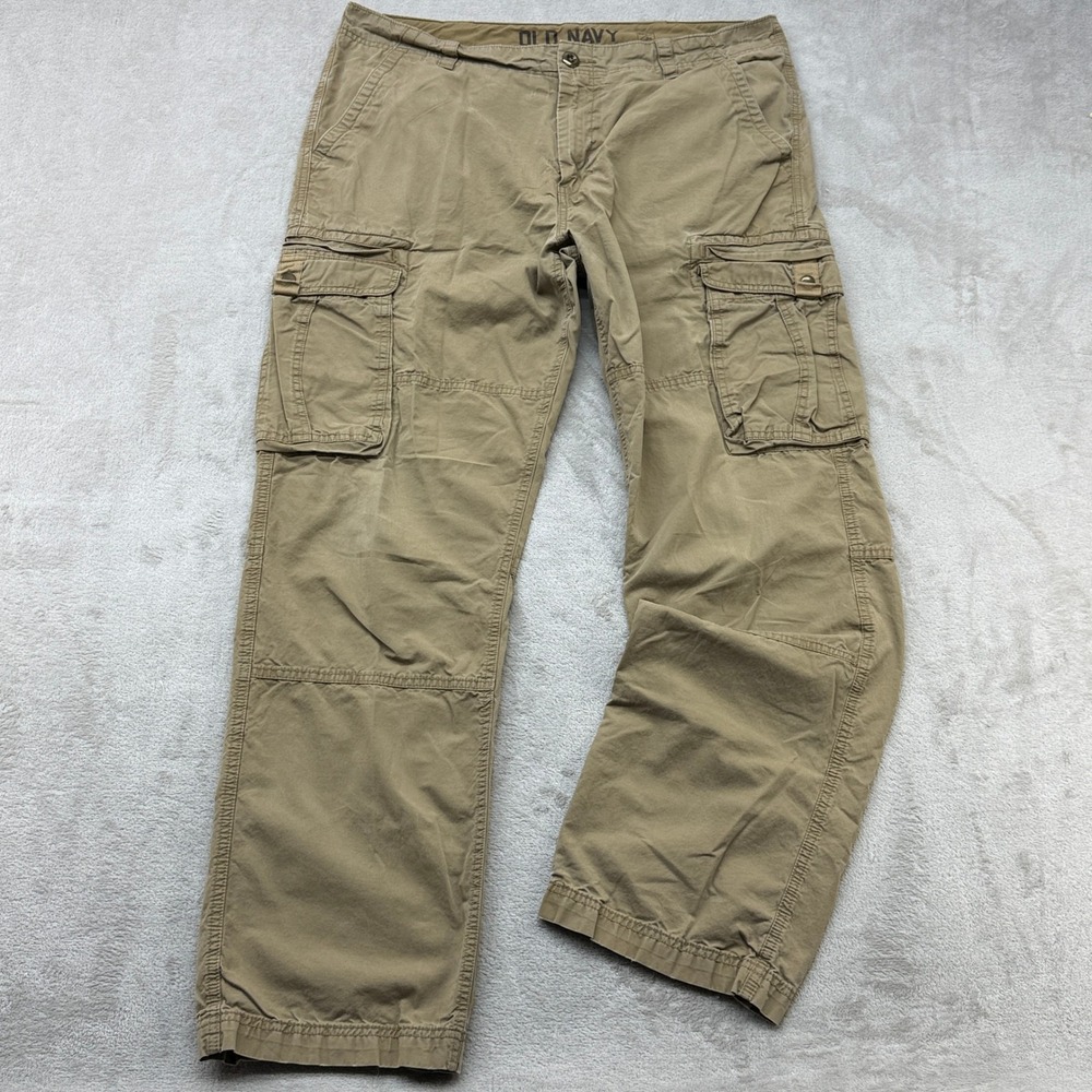 Old Navy Cargo Pants Mens 36x34 Khaki Tan Straight Leg Cotton Paratrooper Y2K